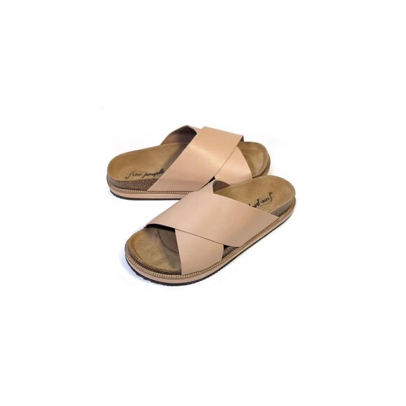 Free People Shoes 38 Natural Leather Sidelines Footbed Cross Sandals Sli… - Picture 1 of 9